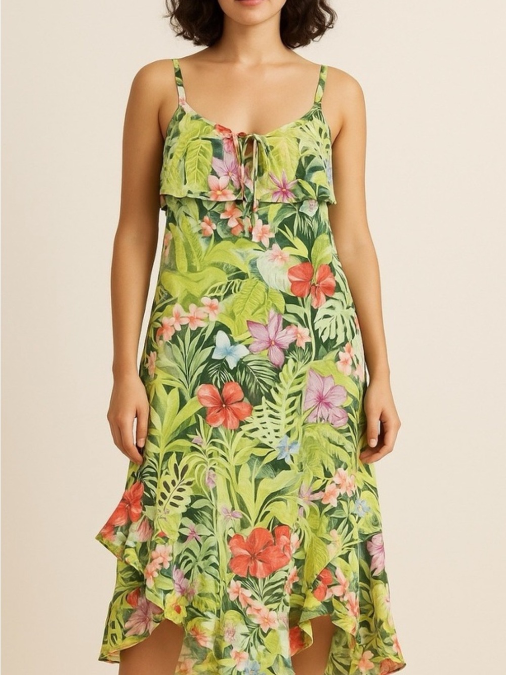 Tommy Bahama Green Tropical Floral High-Low Sundress